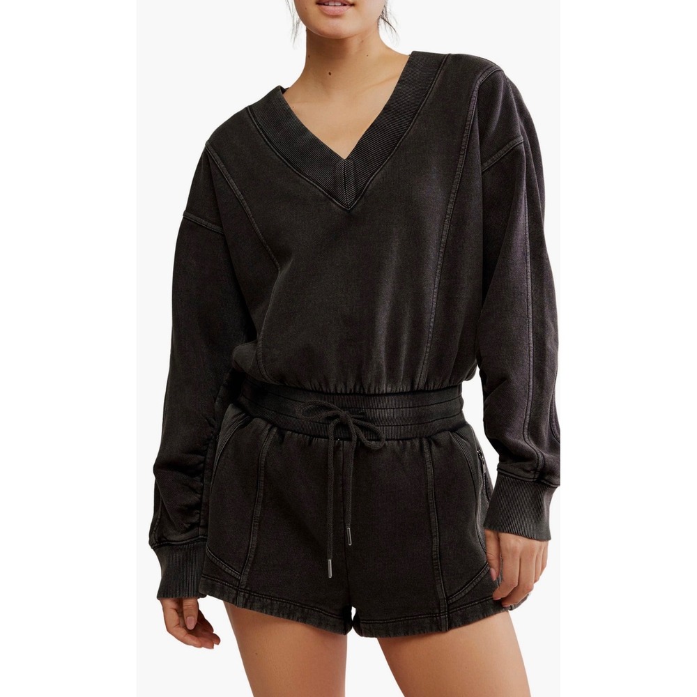 Free People/ FP Movement Intercept Black Long Sleeve Romper Size S